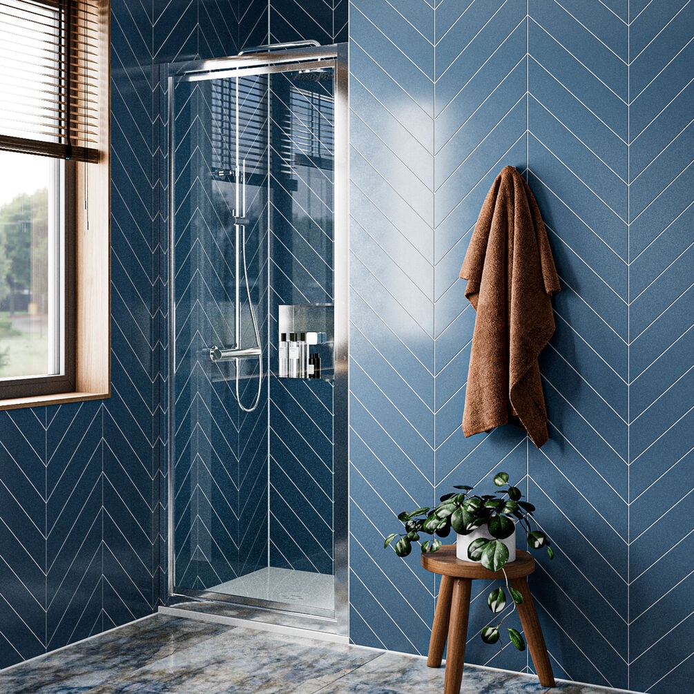 Lifestyle image of Crosswater Clear 6 Silver 900mm Pivot Shower Door